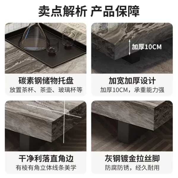 Rock slab coffee table light luxury high-end living room home, rectangular marble tea table - Image 4