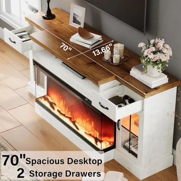 TV Stand with 40" Electric Fireplace for 80" TVs, 70" Fireplace Entertainment Center, TV Stand - Image 5