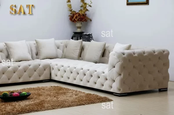 Modern Button Tufted L-shaped Curved Chesterfield Sofa Upholstered Velvet Corner Sofa Sets Living Room Sofa Set Modular - Image 12