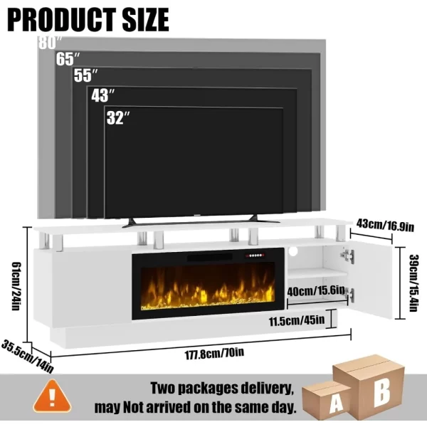 70" Modern Fireplace TV Stand with 36" Electric Fireplace for TVs Up to 80 inch, Luxury LED Light Entertainment Center with High - Image 6