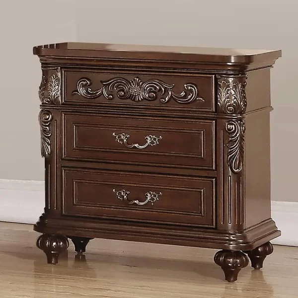 Traditional Antique Walnut 1pc Nightstand Bedroom Furniture Cherry Veneer 2-Drawers Hanging Pull Bedside Table - Image 4