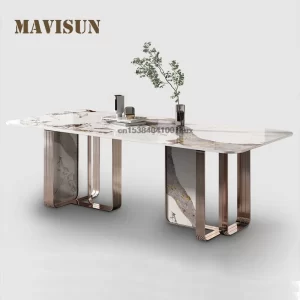 Italian Style Minimalist Dining Table Set Villa Home Furniture Kitchen Rectangle Table For Apartment Luxury 6 Chair Dining Table