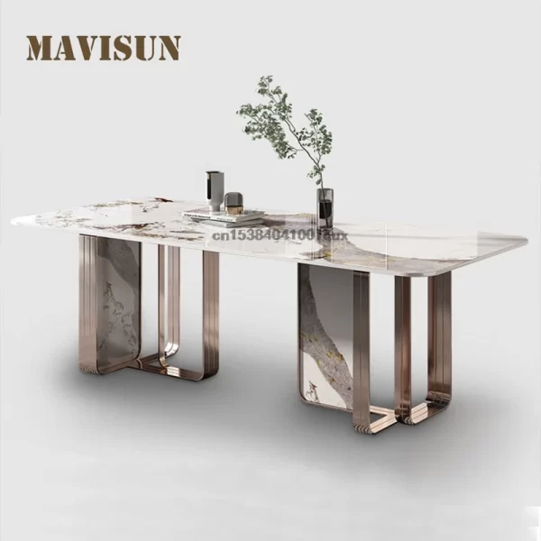 Italian Style Minimalist Dining Table Set Villa Home Furniture Kitchen Rectangle Table For Apartment Luxury 6 Chair Dining Table