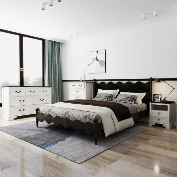 Farmhouse Bedroom Set Rustic Wood 6 Drawer Dresser and Nightstands Chest of Drawers Wide Storage 3 Pieces Bedroom Furniture Set - Image 4