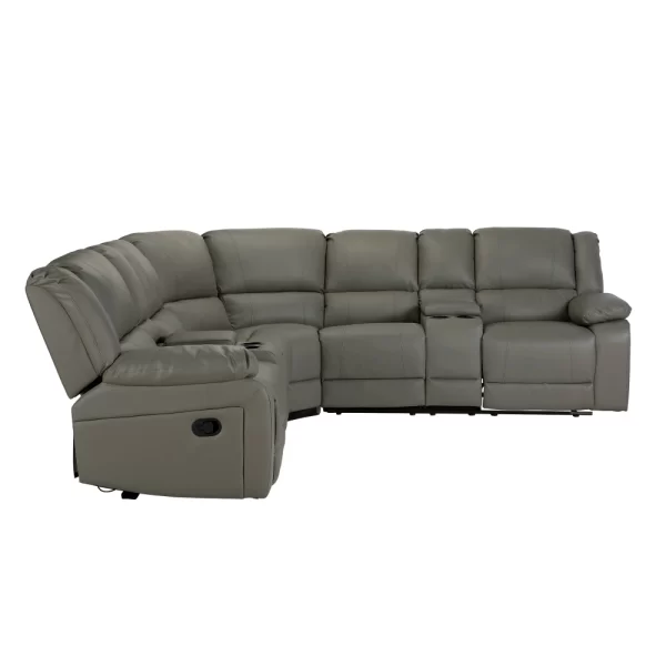 Grey PU Leather Sectional Manual Reclining Sofa - Comfortable and Stylish - Image 5
