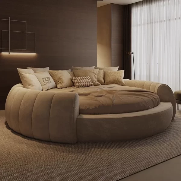 High End Cream Bed King Size Wood American Style Master Design Bedroom Bed Apartment Fashionable Confortable Muebles Furniture - Image 5