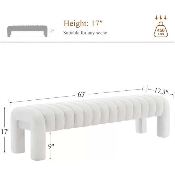 End of Bed Bench, Modern Sherpa Entryway Bench, Upholstered Ottoman Stool with Extra Length, Full Coverage Fabrics - Image 3