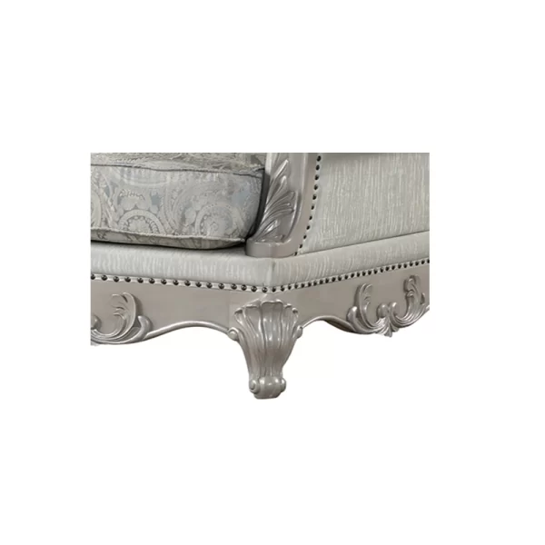 Tuscan Velvet Fabric Living Room Set - Silver Wood, 2Pc - Image 6