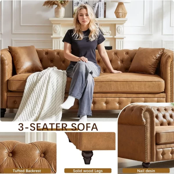 2-Piece Tech Fabric Upholstered Living Room Sofa Set, Including 3-Seater Sofa and Loveseat with Four Pillows Included - Image 3