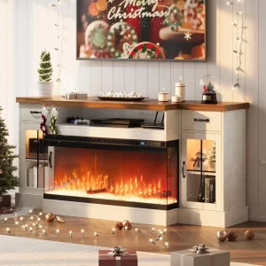 TV Stand with 40" Electric Fireplace for 80" TVs, 70" Fireplace Entertainment Center, TV Stand