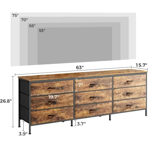 9 Drawer Dresser, 63 Inch TV Stand for 55, 65, 70 Inch TV, Large Long Fabric Dresser for Bedroom - Image 4