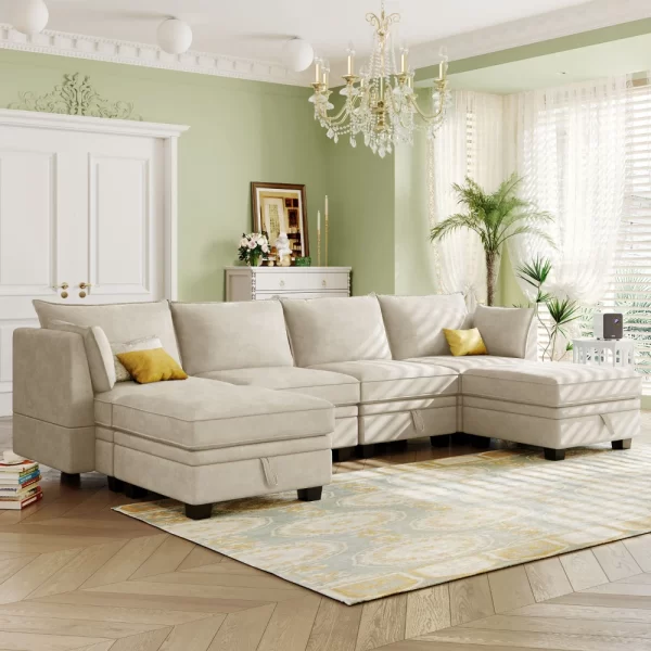 U-Style Sectional Sofa Bed, Reversible Chaise, Storage Sofa - Image 2