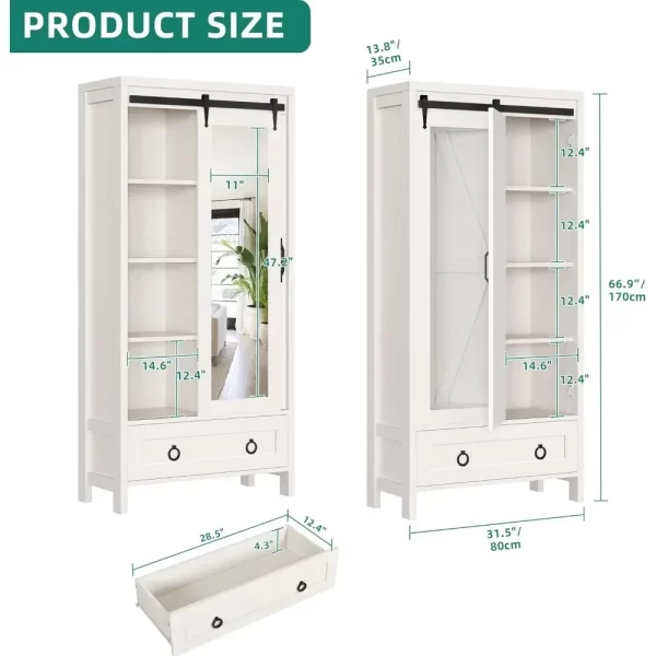 Bathroom Storage Cabinet - Tall Storage Cabinet with Full Length Mirror, Farmhouse Bathroom Cabinets with Doors and Drawers - Image 2