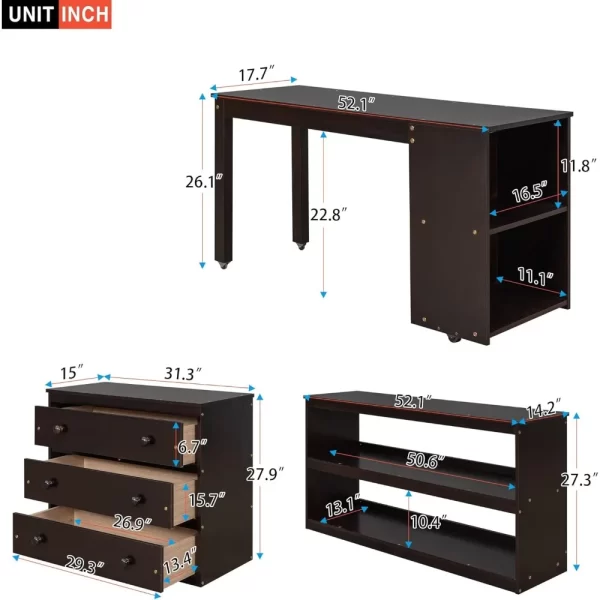 Loft Bed with Desk and Dresser, Wood Loft Beds Frame with Cabinet & Storage Shelves & Rolling Portable Desk for Boys, Girls - Image 5