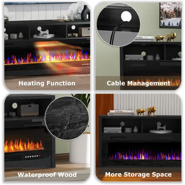 Fireplace TV Stand for TVs Up to 75", 65 inch TV Stand with 60" Electric Fireplace, Entertainment Center TVs Stands - Image 4
