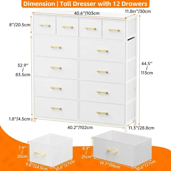 Dresser,White Dresser for Bedroom with 12 Drawers,Tall Dressers for Bedroom,White Fabric Dressers & Chest of Drawers for Bedroom - Image 3
