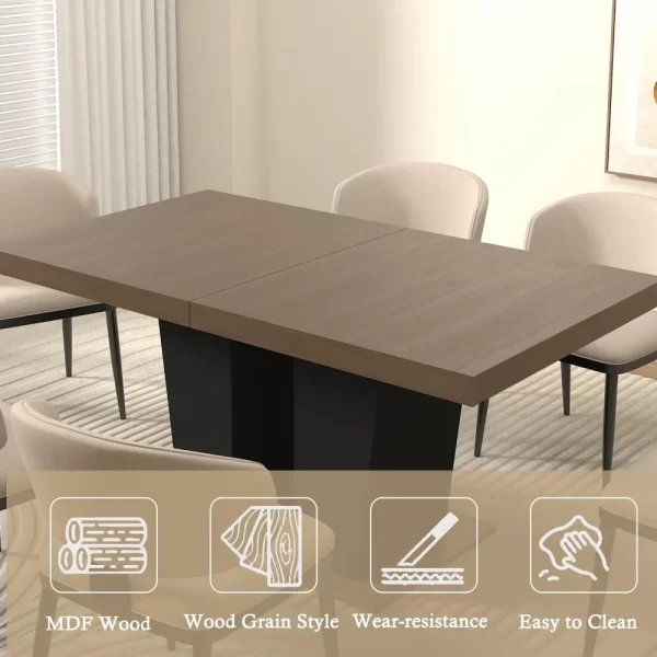Extendable Dining Room Table for 4 6 8 10 People, 63"-78.74" Wooden Transformer Kitchen Dining Table with Black Double Sturdy - Image 4