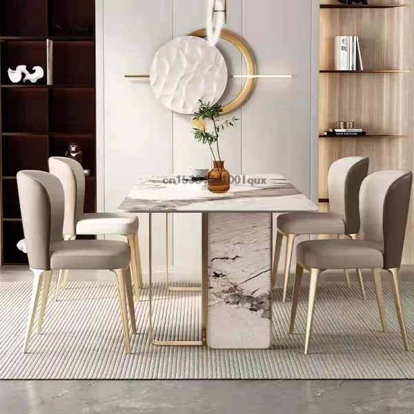 Italian Style Minimalist Dining Table Set Villa Home Furniture Kitchen Rectangle Table For Apartment Luxury 6 Chair Dining Table - Image 6