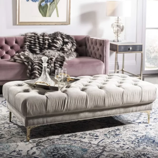 54-inch Glam Grey Velvet and Brass Tufted Rectangular Bench - Image 4