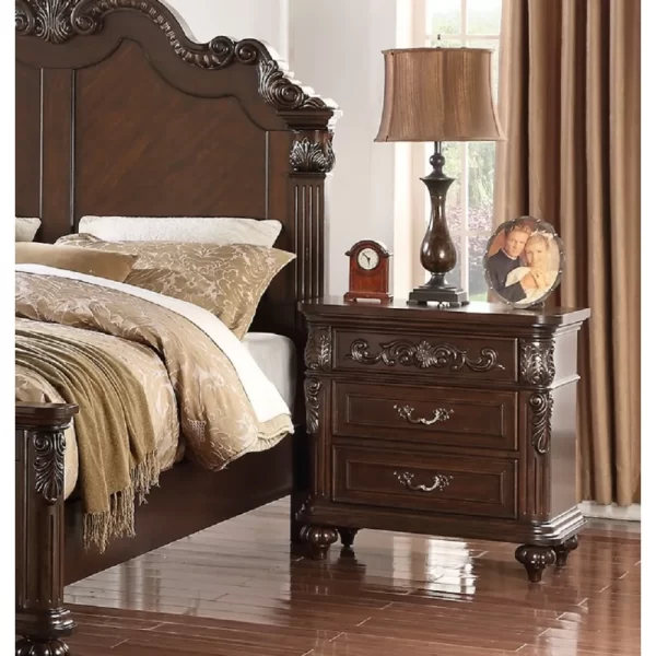 Traditional Antique Walnut 1pc Nightstand Bedroom Furniture Cherry Veneer 2-Drawers Hanging Pull Bedside Table - Image 2