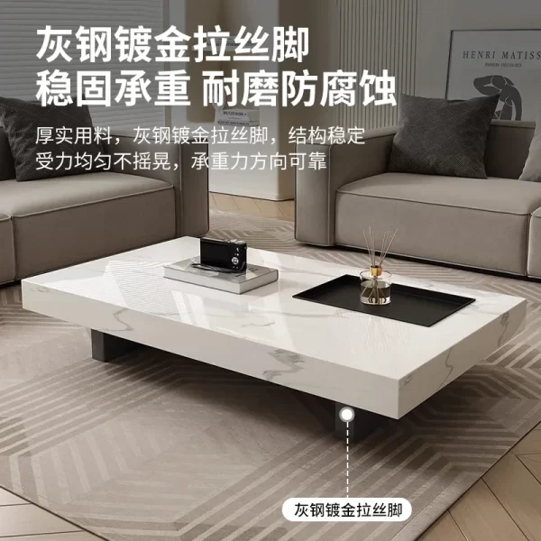 Rock slab coffee table light luxury high-end living room home, rectangular marble tea table - Image 3