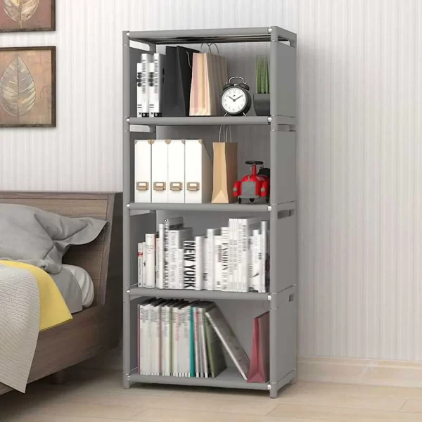 4-Layer Bookcase Ladder Book Storage Grey Wall Shelf Book Rack Durable Display Stand - Image 2