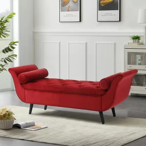 Velvet Storage Bench For Bedroom End Of Bed, 65"" Upholstered Rolled Armed Button Tufted Stool Bench, Storage Ottoman Long