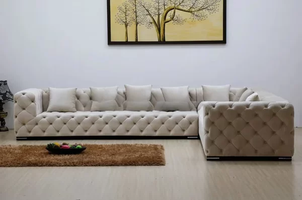 Modern Button Tufted L-shaped Curved Chesterfield Sofa Upholstered Velvet Corner Sofa Sets Living Room Sofa Set Modular - Image 3