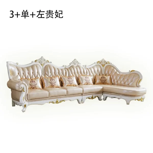 European solid wood leather corner concubine sofa living room small apartment L-shaped corner sofa combination simple leather so - Image 6
