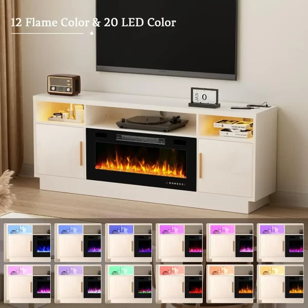 70'' TV Stand, 36'' Fireplace-LED Light Entertainment Center for 75 Inch TV Black TV Cabinet with Storage, Modern TVs Console - Image 11