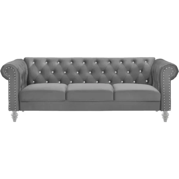living room sofas Glam Emma Velvet Three Seater Chesterfield Style Sofa for Small Spaces with Crystal Button Tufts sofas - Image 2