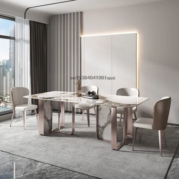 Italian Style Minimalist Dining Table Set Villa Home Furniture Kitchen Rectangle Table For Apartment Luxury 6 Chair Dining Table - Image 3