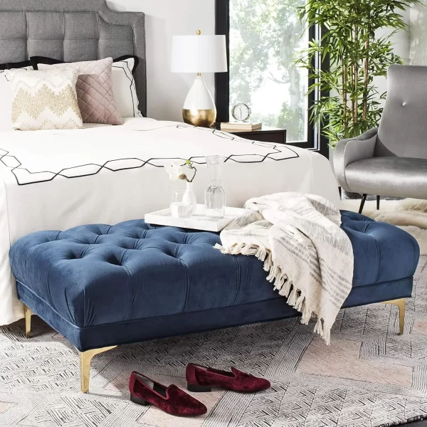54-inch Glam Grey Velvet and Brass Tufted Rectangular Bench - Image 7