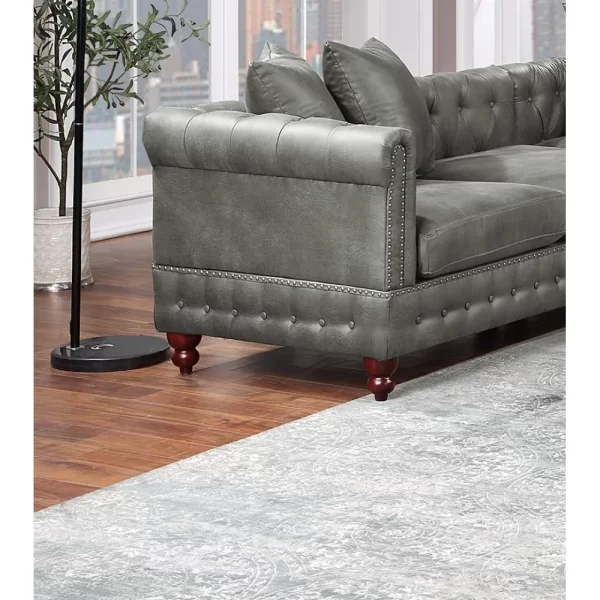 Reversible Leatherette Sectional Sofa, Slate Grey, Tufted Pillows - Image 6