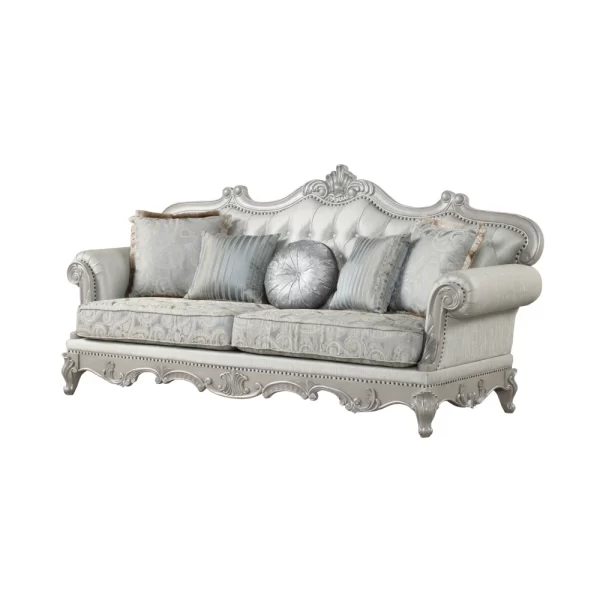 Tuscan Velvet Fabric Living Room Set - Silver Wood, 2Pc - Image 2