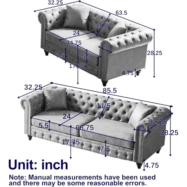 2-Piece Tech Fabric Upholstered Living Room Sofa Set, Including 3-Seater Sofa and Loveseat with Four Pillows Included - Image 2