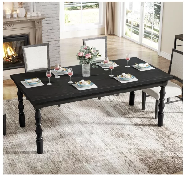 Wood Black Dining Table for 4-6 People, 62” Farmhouse Large Rectangle Kitchen Table, Modern Dinner Table Kitchen & Dining Room - Image 2