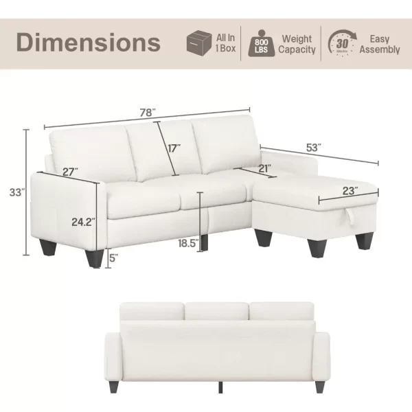 Modular sofa, Beige linen modern 3 seater L shaped upholstered furniture, Reversible footrest with storage and pockets - Image 5