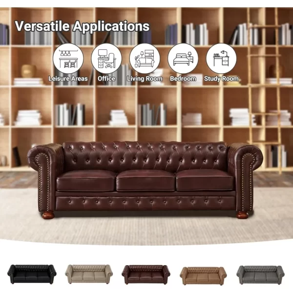 Chesterfield Sofa, 89" Faux Leather Sofa, Upholstered Sofa, Low Back, Rolled Arms Nailhead Trim, Classic 3 Seater Sofa - Image 6