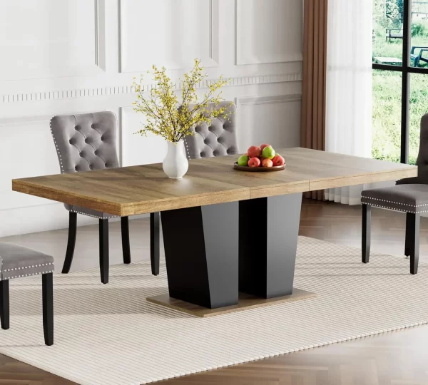 Extendable Dining Room Table for 4 6 8 10 People, 63"-78.74" Wooden Transformer Kitchen Dining Table with Black Double Sturdy - Image 8