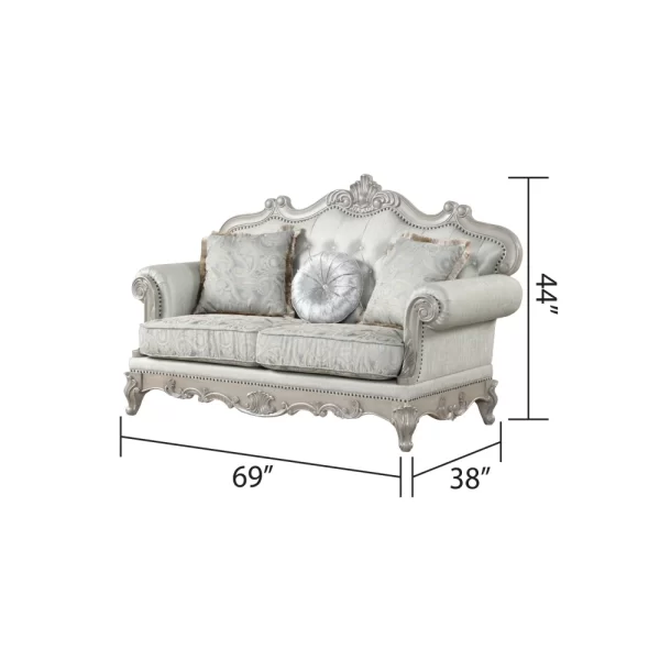 Tuscan Velvet Fabric Living Room Set - Silver Wood, 2Pc - Image 5