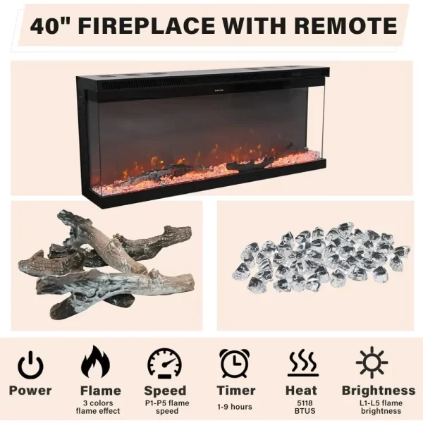 TV Stand with 40" Electric Fireplace for 80" TVs, 70" Fireplace Entertainment Center, TV Stand - Image 3