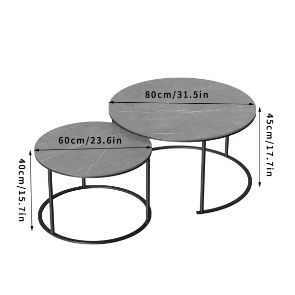 LUVODI Set of 2 Round Nesting Coffee Table Sintered Stone Stacking Marble Side End Table Accent Table for Living Room Apartment - Image 7