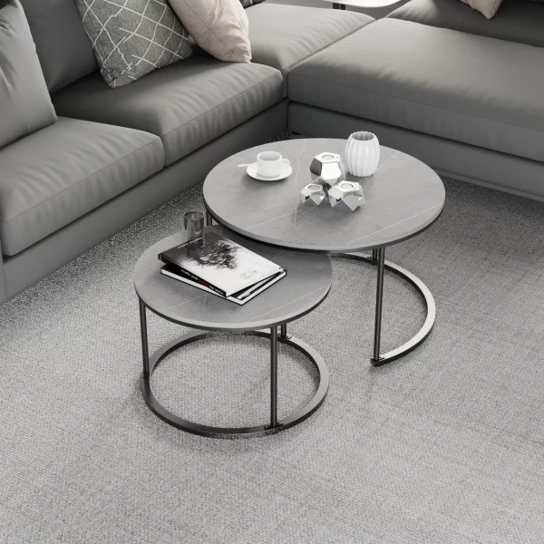 LUVODI Set of 2 Round Nesting Coffee Table Sintered Stone Stacking Marble Side End Table Accent Table for Living Room Apartment - Image 4