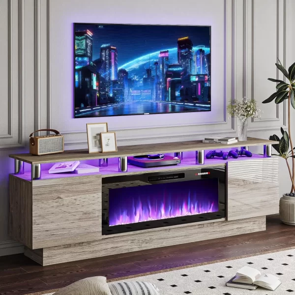 70" Modern Fireplace TV Stand with 36" Electric Fireplace for TVs Up to 80 inch, Luxury LED Light Entertainment Center with High - Image 9
