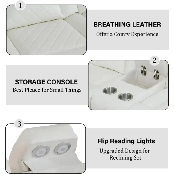 Sofa Living Room, Power Reclining Sectional Sofa USB Chargers And Storage Console, Leather Recliner Sofa For Living Room Set - Image 2