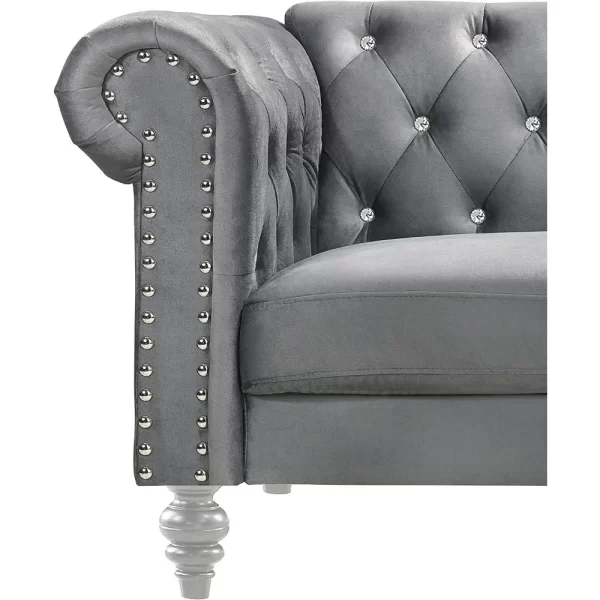 living room sofas Glam Emma Velvet Three Seater Chesterfield Style Sofa for Small Spaces with Crystal Button Tufts sofas - Image 6