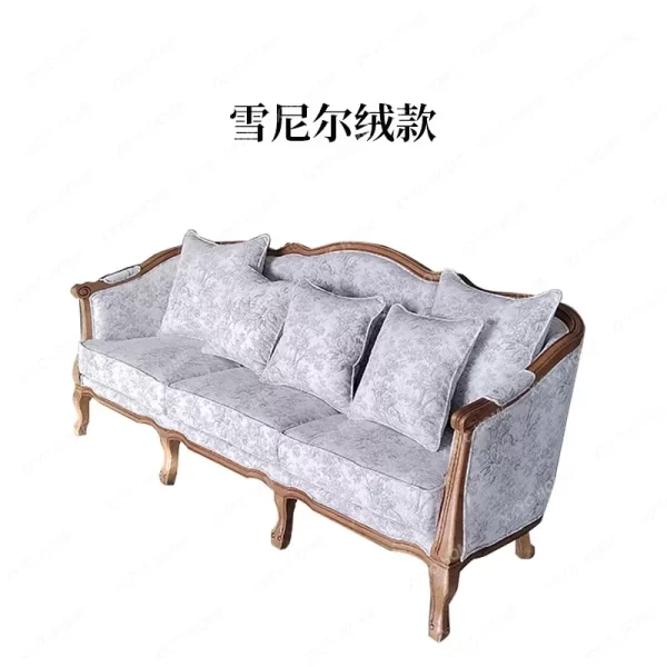 American antique oak three-person sofa small apartment living room fabric sofa - Image 5