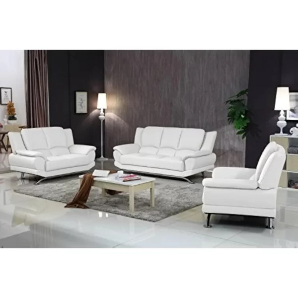 Sofa, Leather Sofa Set, Heavy Gauge Steel Chrome Base Legs, Luxury Modern 3 Pieces Living Room Set Sofas