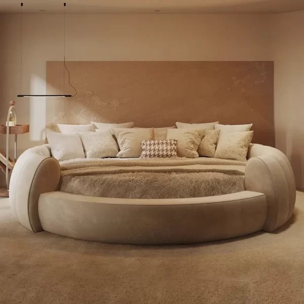 High End Cream Bed King Size Wood American Style Master Design Bedroom Bed Apartment Fashionable Confortable Muebles Furniture - Image 2